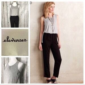 Anthropologie Elevenses Women XS Grey Black Sleeveless Jumpsuit Zip‎ Back